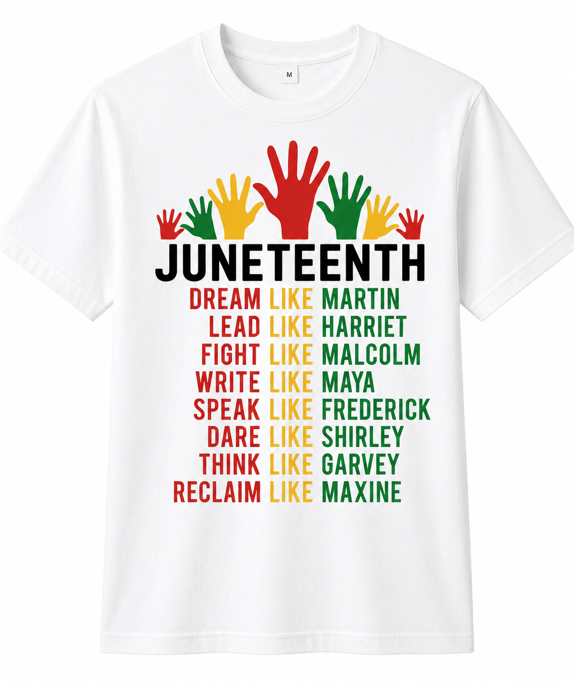 Women's & Men's Black Juneteenth T-Shirt/Sweatshirt/Hoodie - 100% Short Sleeve Crew Neck with African History Icons (Martin, Malcolm, Maya, Garvey) - Casual Juneteenth Celebration Apparel, Regular Fit Unisex Tee