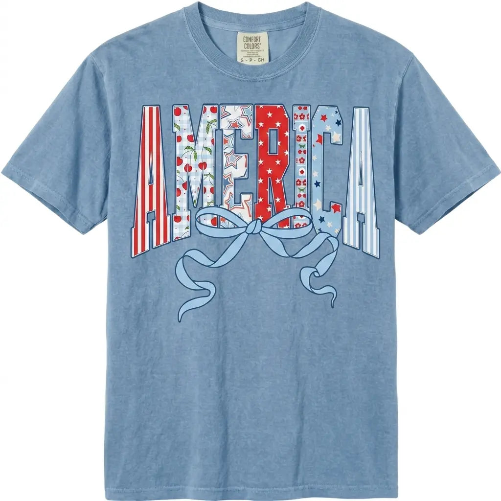 Comfort Colors Coquette 4th of July Graphic Shirt – Retro American Flag Independence Day Patriotic Tee