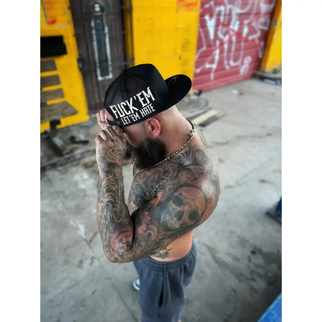 Fuck 'Em Let 'Em Hate Snapback Hat – Bold Side Print Flat Bill Cap, Edgy Attitude Streetwear for Men