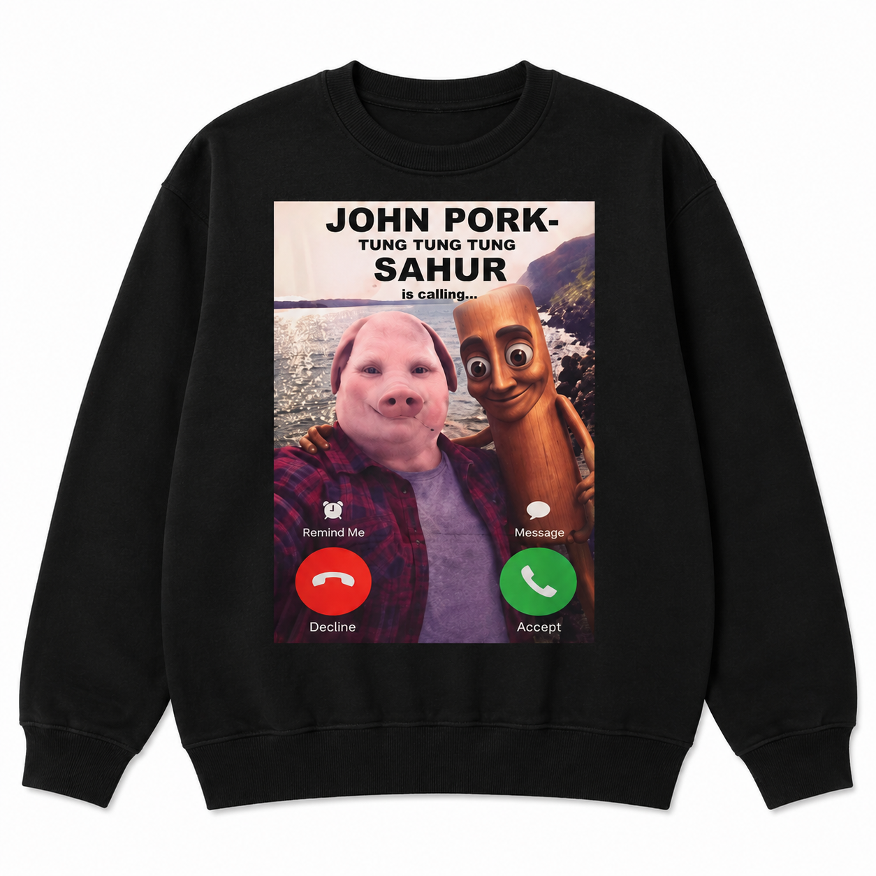 John Pork & Tung Tung Tung Sahur T-Shirt/Sweatshirt/Hoodie – Funny Brainrot Meme Graphic Tee, TikTok Viral Streetwear