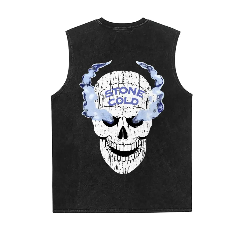 Vintage Wrestling Skull Graphic Tank Top – Washed Sleeveless Muscle Shirt for Gym, Workout, Streetwear & Casual Wear