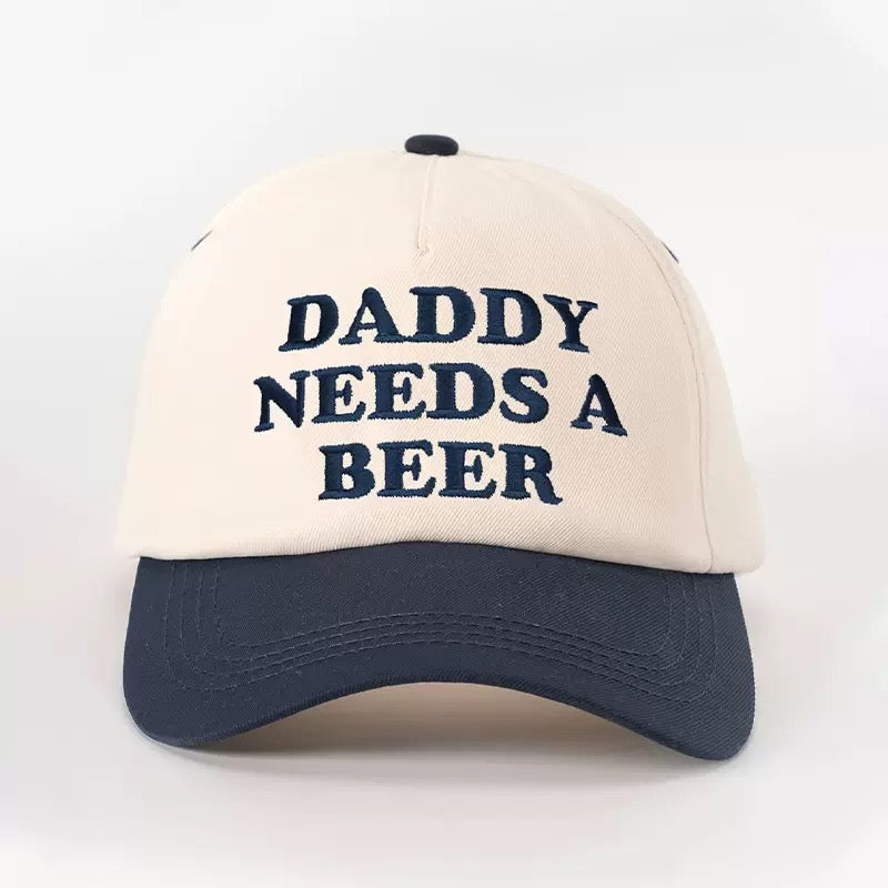 Daddy Needs a Beer Embroidered Hat – Funny Dad Two-Tone Baseball Cap for Beer Lovers