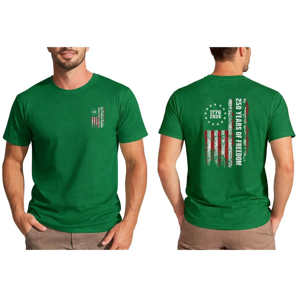 Double-Sided 250th Anniversary American Flag T-Shirt 1776-2026 Patriotic Graphic Tee for Men