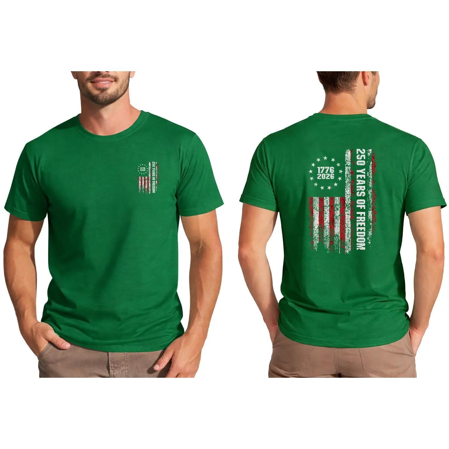 Double-Sided 250th Anniversary American Flag T-Shirt 1776-2026 Patriotic Graphic Tee for Men