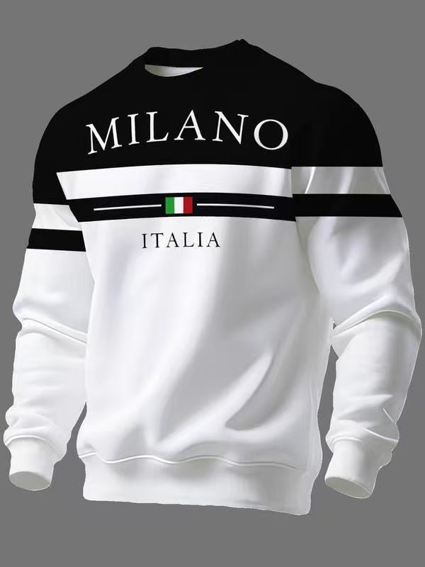 Milano Italy Graphic Sweatshirt – Italian Flag Colorblock Stripe Crewneck Pullover