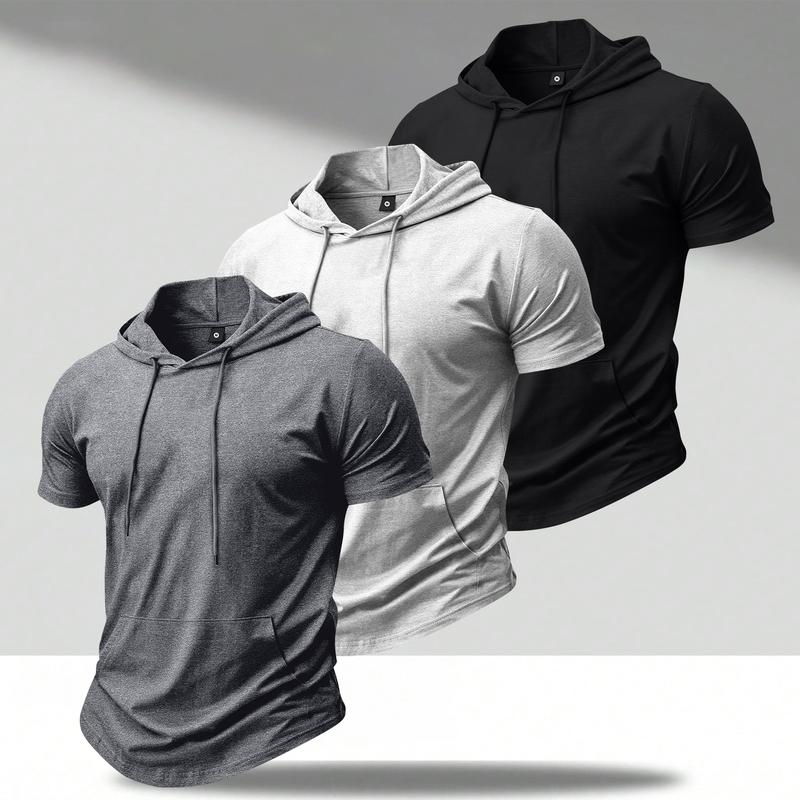 3-Pack Men’s Lightweight Short Sleeve Hoodies – Casual Hooded T-Shirts, Breathable Summer Tops for Gym, Workout, Sports & Everyday Wear