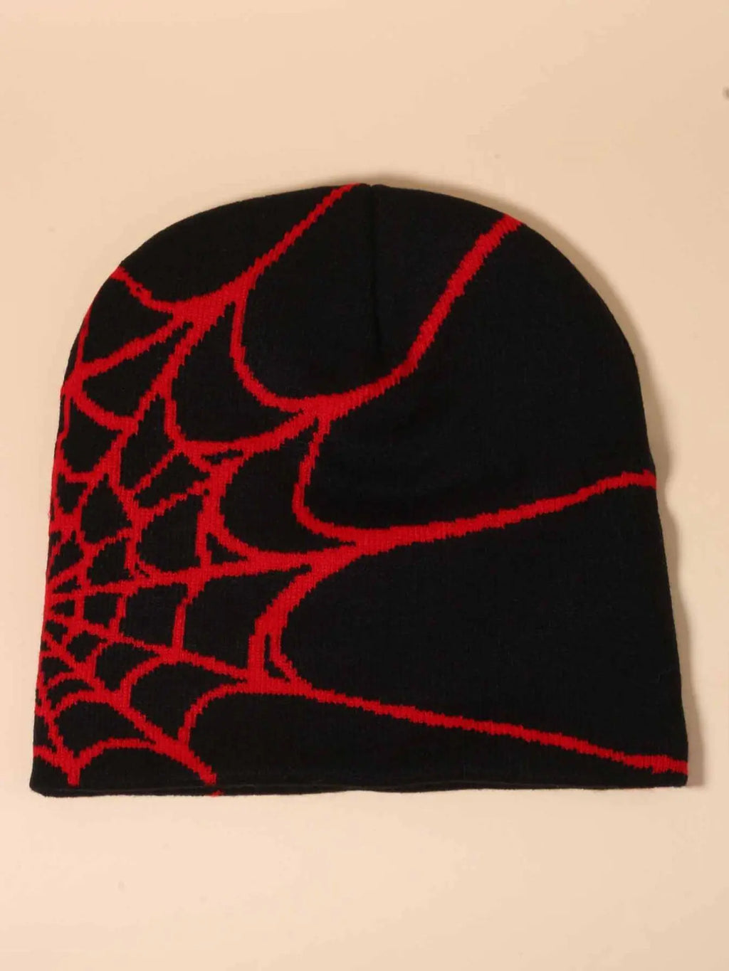 Y2K Spider Web Knit Beanie – Gothic Web Graphic Winter Hat, Unisex Streetwear Skull Cap for Fall & Winter