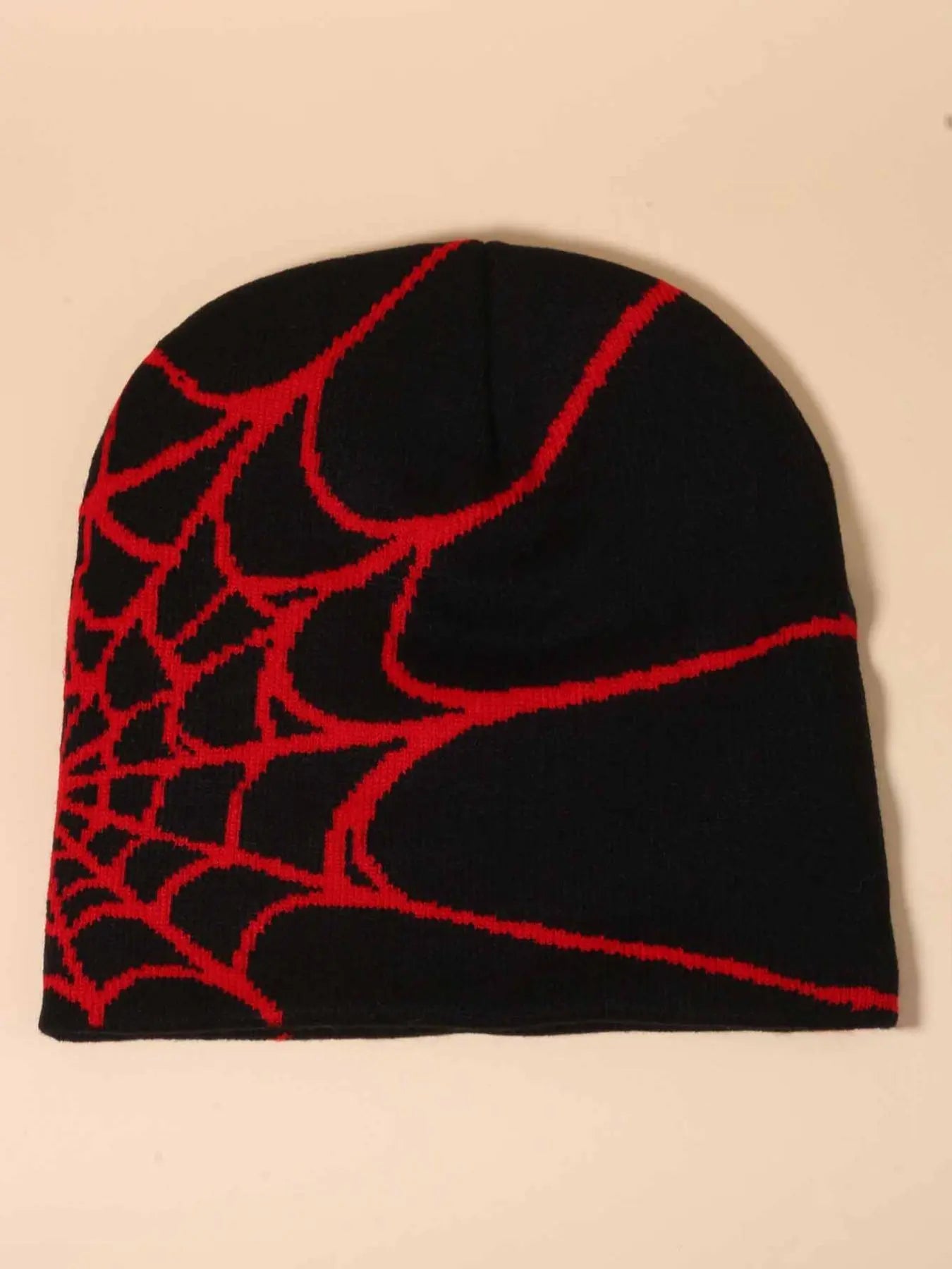 Y2K Spider Web Knit Beanie – Gothic Web Graphic Winter Hat, Unisex Streetwear Skull Cap for Fall & Winter