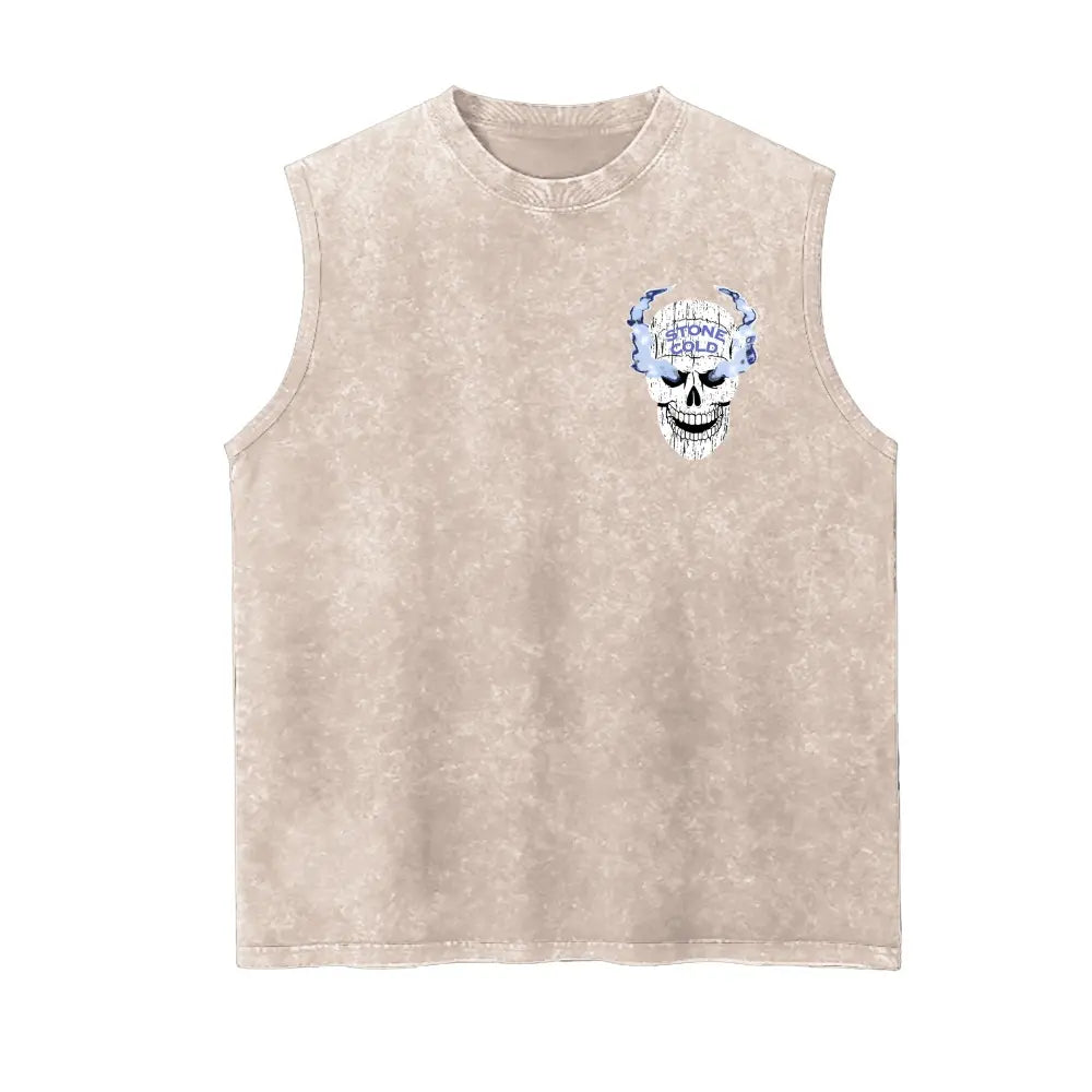 Vintage Wrestling Skull Graphic Tank Top – Washed Sleeveless Muscle Shirt for Gym, Workout, Streetwear & Casual Wear