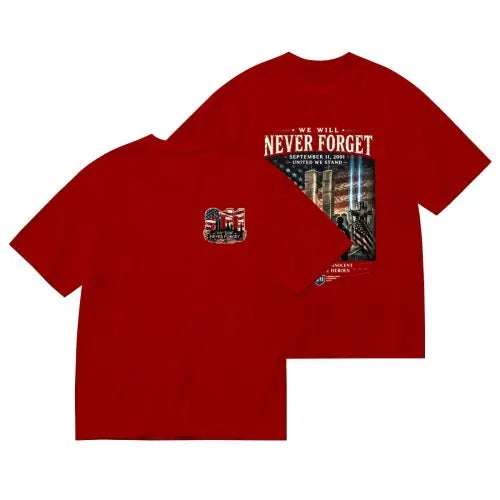 9/11 Never Forget Memorial Graphic T-Shirt, Sweatshirt & Hoodie – September 11 Twin Towers, American Flag & First Responder Tribute Print
