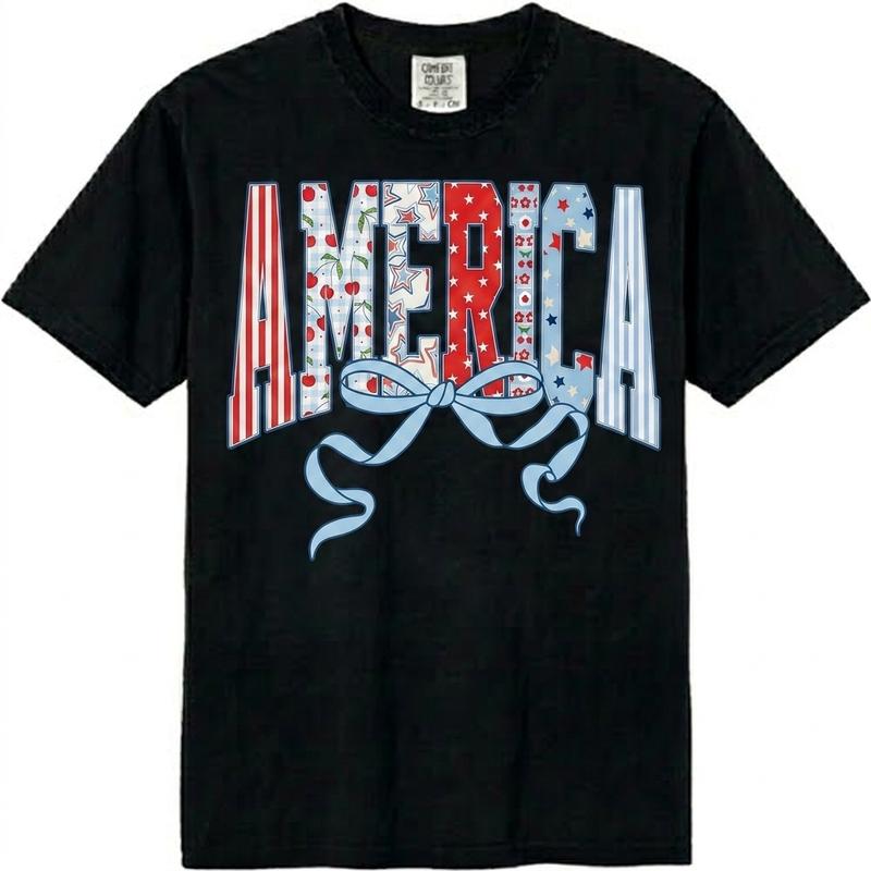 Comfort Colors Coquette 4th of July Graphic Shirt – Retro American Flag Independence Day Patriotic Tee