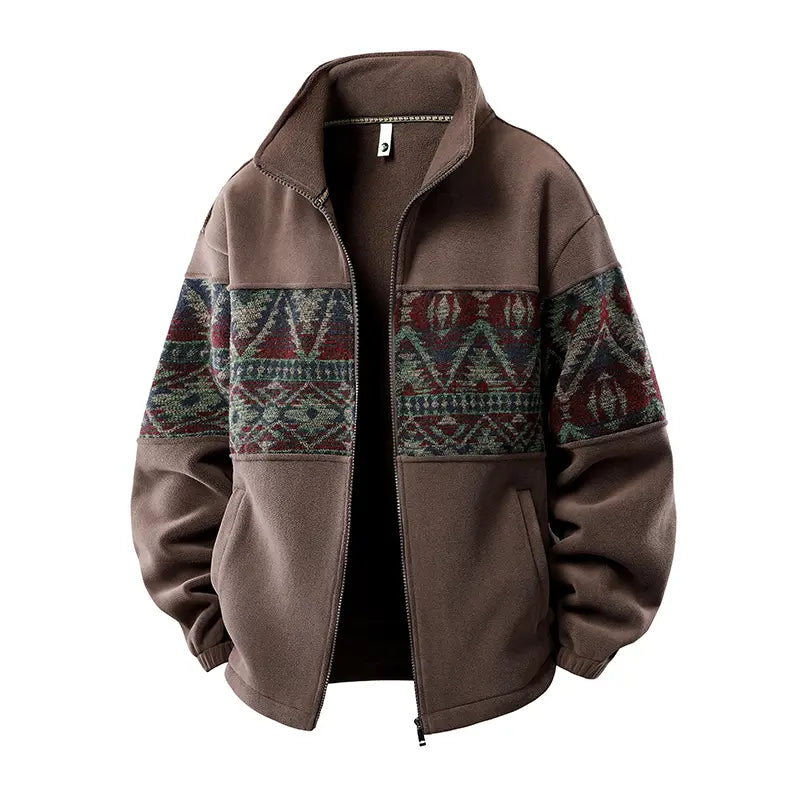Men’s Aztec Fleece Jacket – Southwestern Pattern Full-Zip Coat, Cozy Stand Collar Casual Fall & Winter Outerwear