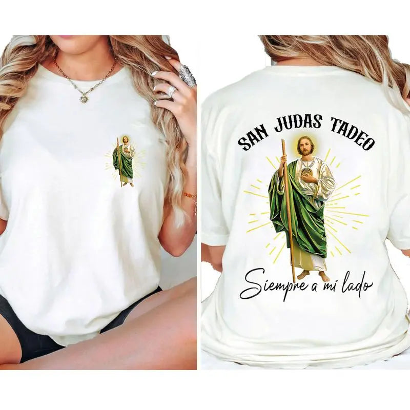 San Judas Tadeo Siempre a Mi Lado Graphic T-Shirt, Sweatshirt & Hoodie – Saint Jude Catholic Faith Print, Spanish Religious Apparel