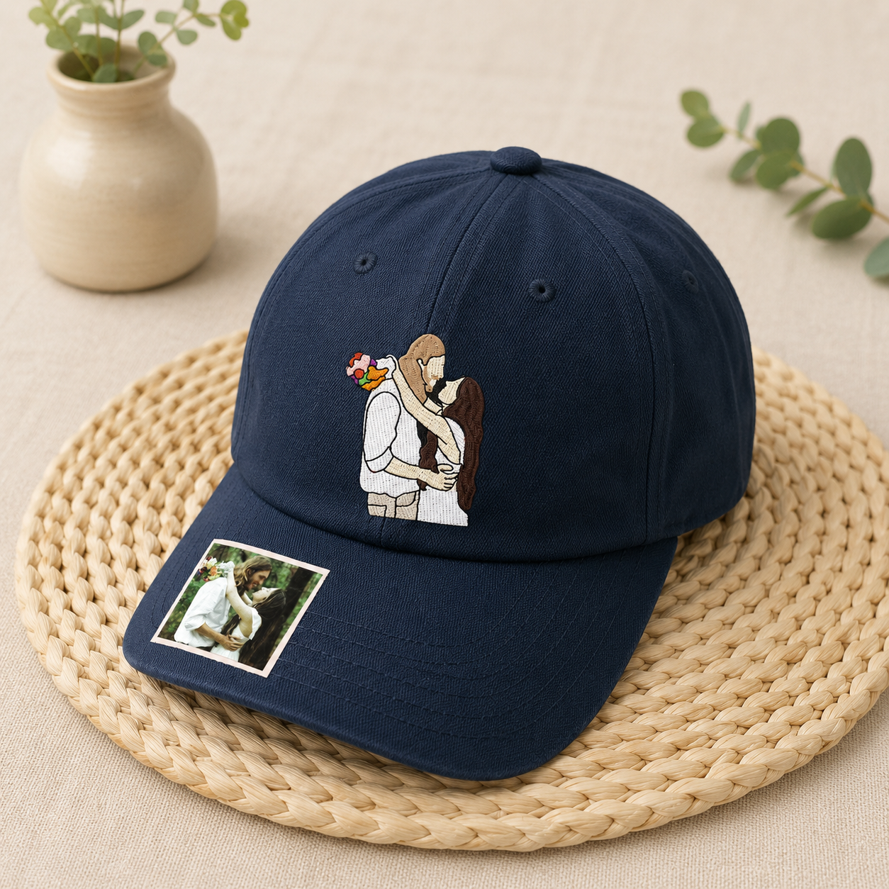 Personalized Photo Embroidered Hat – Custom Couple Portrait Cap, Turn Your Favorite Photo into Embroidery, Unique Gift for Couples