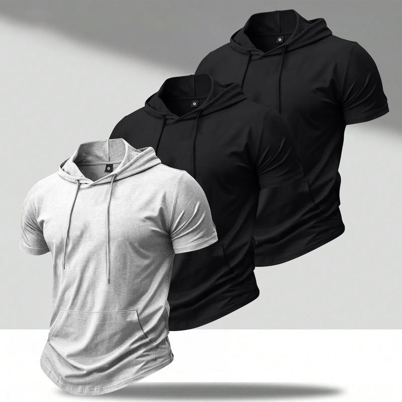 3-Pack Men’s Lightweight Short Sleeve Hoodies – Casual Hooded T-Shirts, Breathable Summer Tops for Gym, Workout, Sports & Everyday Wear