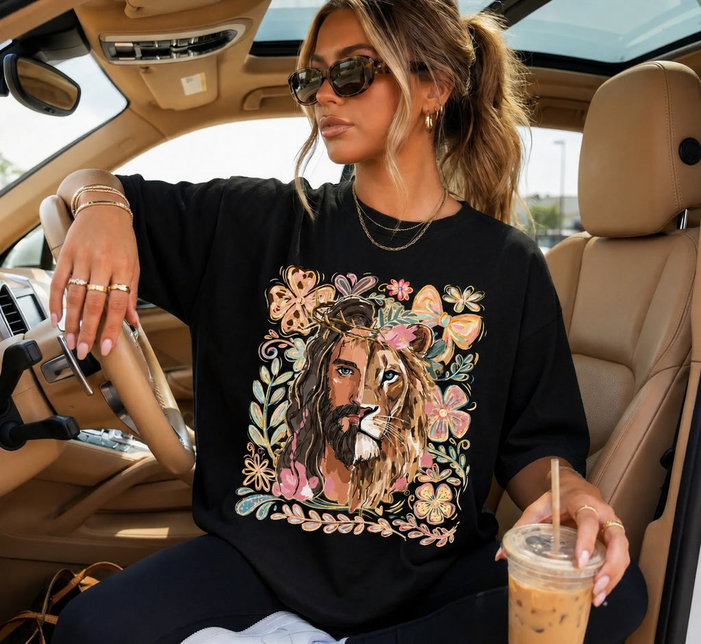 Lion of Judah T-Shirt/Sweatshirt/Hoodie – Boho Floral Christian Graphic Tee for Women