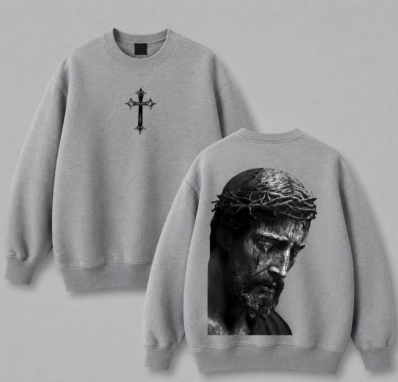 Jesus Christ Crown of Thorns Graphic T-Shirt, Sweatshirt & Hoodie – Cross Christian Faith Print, Vintage Religious Streetwear Apparel