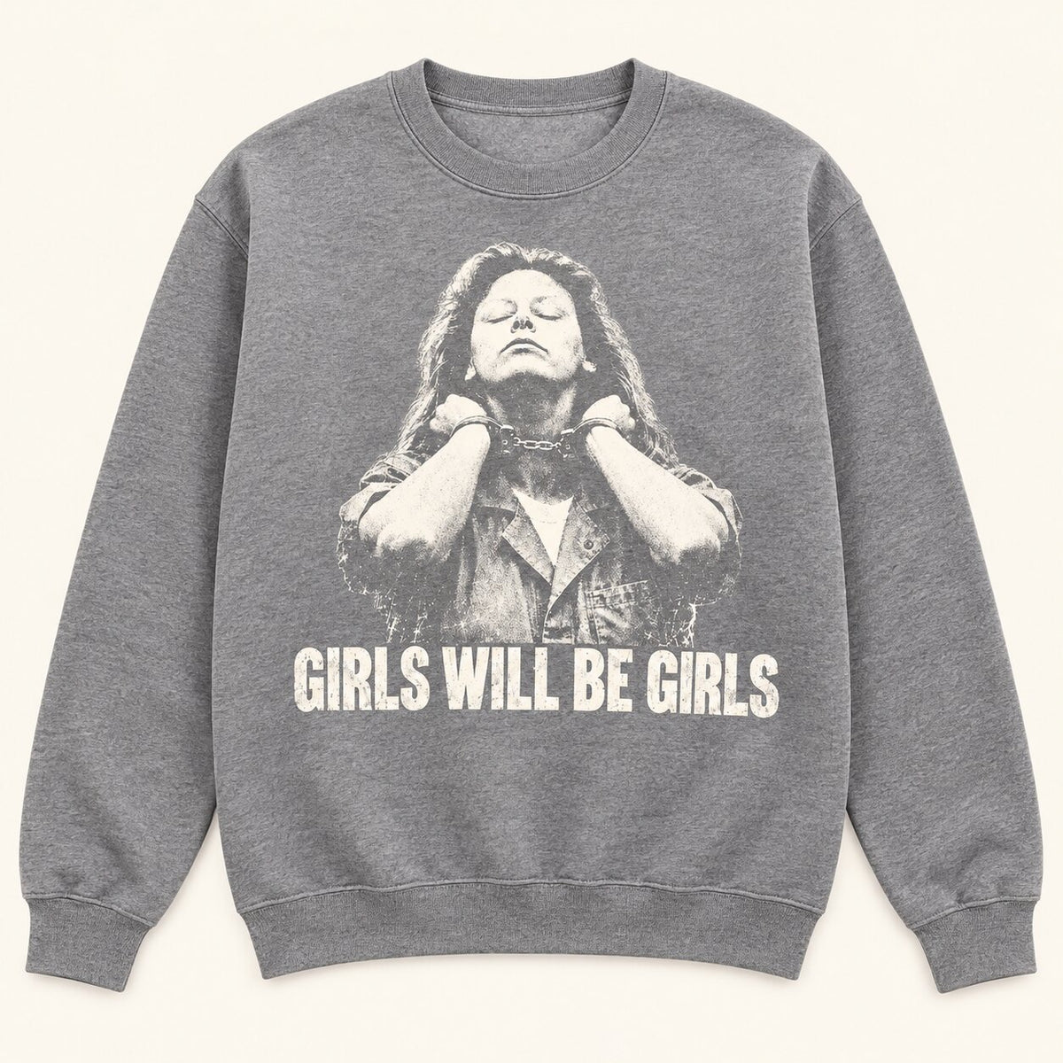 Girls Will Be Girls T-Shirt, Sweatshirt & Hoodie – Vintage True Crime Portrait Graphic Print