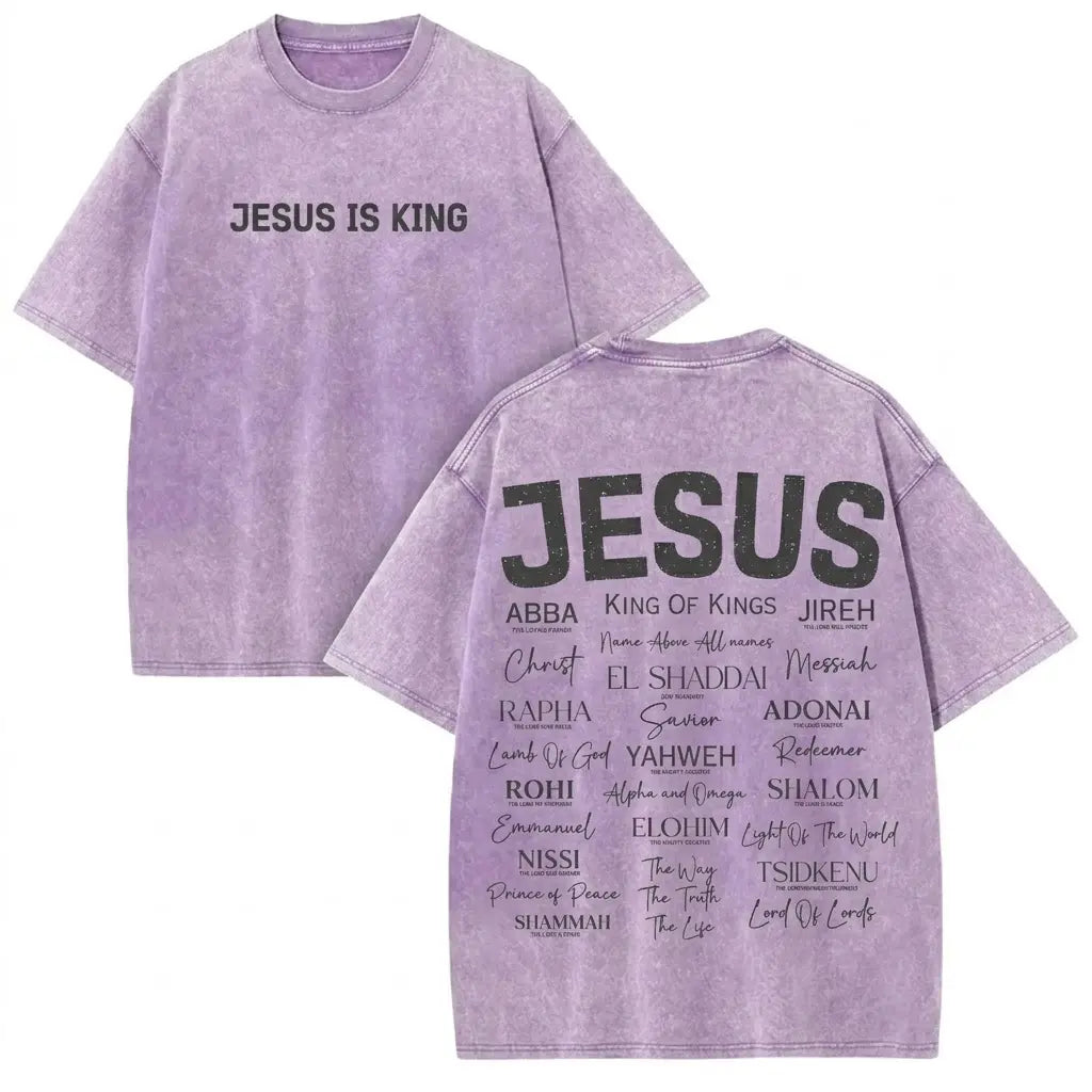Jesus Is King Graphic T-Shirt/Sweatshirt/Hoodie – Vintage Acid Washed Oversized Christian Faith Streetwear Apparel