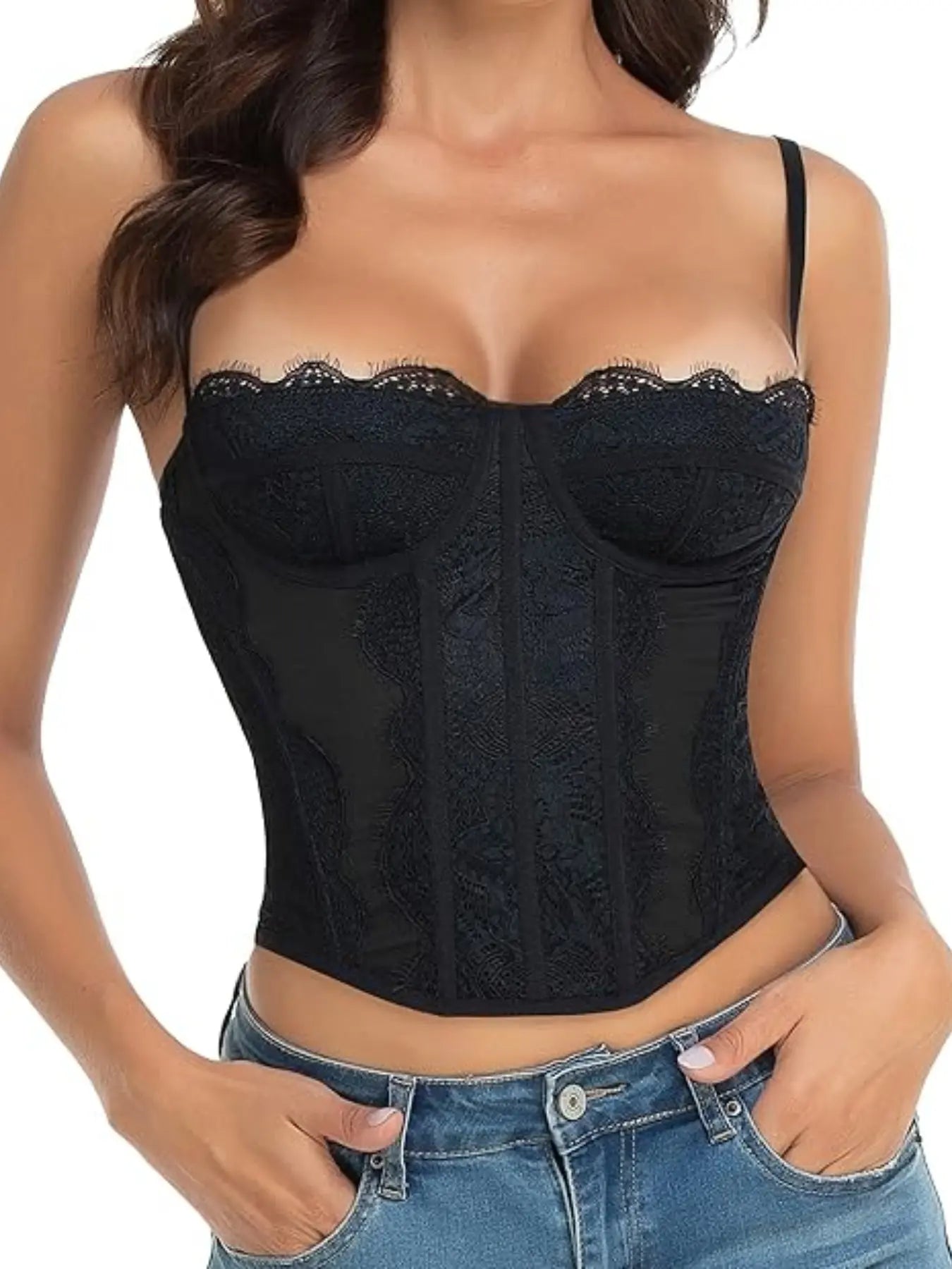 Women's Lace Corset Bustier Top – Sheer Floral Lace Camisole with Adjustable Straps, Y2K Going Out Party Top