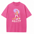 Cute Little Girl with Umbrella Vintage Acid Wash Graphic Tee, Crew Neck Short Sleeve, Soft and Lightweight Cotton, Casual Cotton Unisex, Fashion Tops for Everyday Outfits