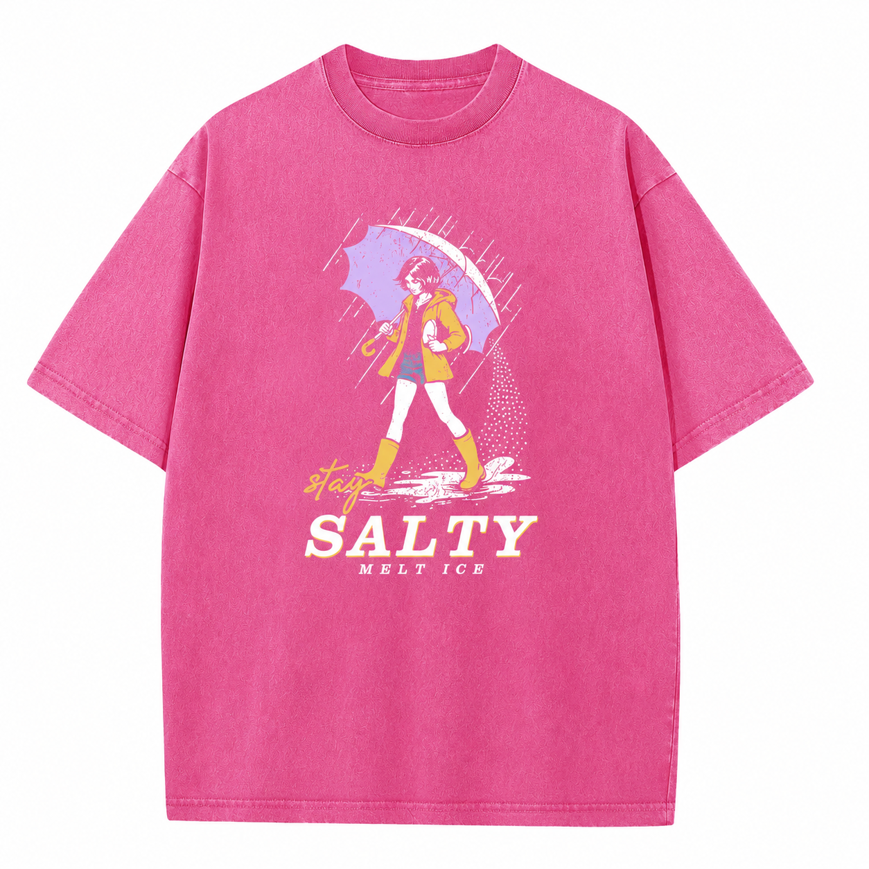 Cute Little Girl with Umbrella Vintage Acid Wash Graphic Tee, Crew Neck Short Sleeve, Soft and Lightweight Cotton, Casual Cotton Unisex, Fashion Tops for Everyday Outfits