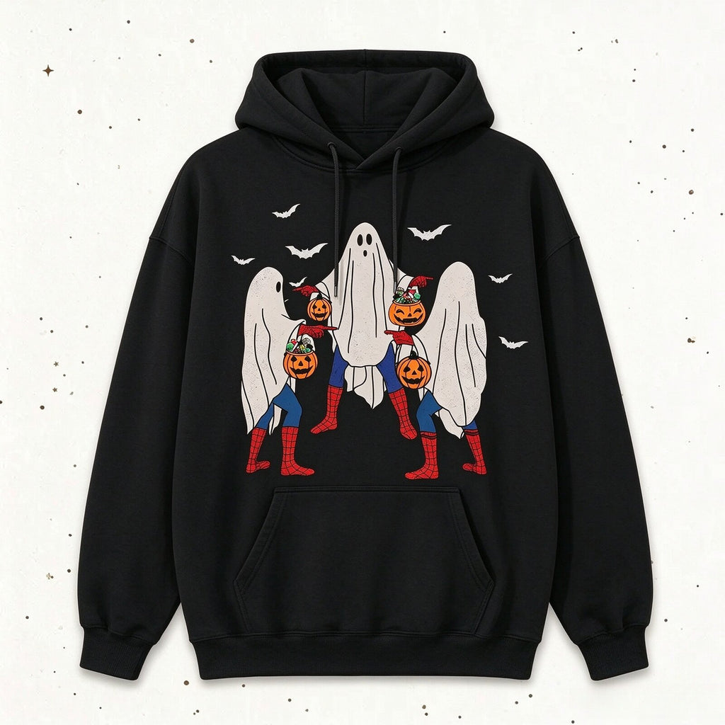 Funny Superhero Ghosts Halloween T-Shirt, Sweatshirt & Hoodie – Cute Trick or Treat Graphic Print