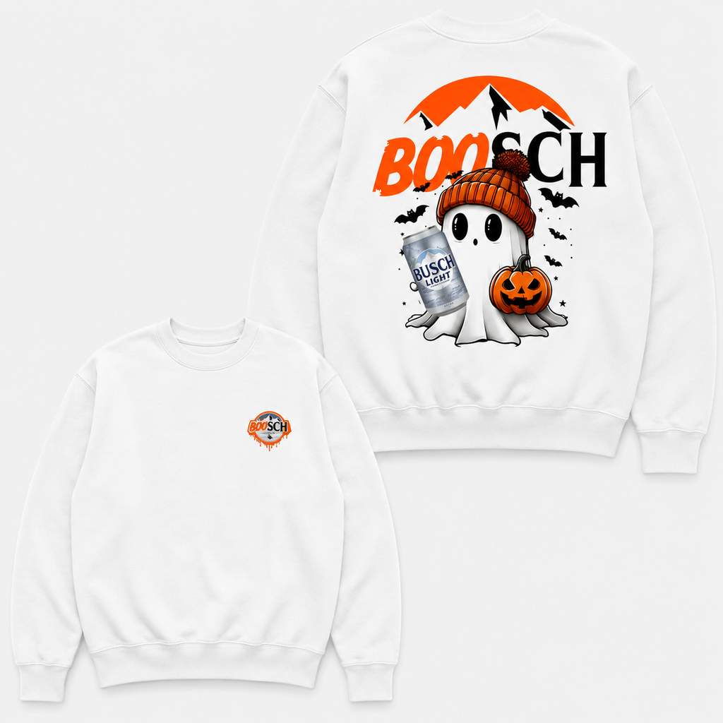 Boo-Sch Ghost Graphic T-Shirt, Sweatshirt & Hoodie – Funny Beer Halloween Print, Cute Spooky Drinking Humor Apparel