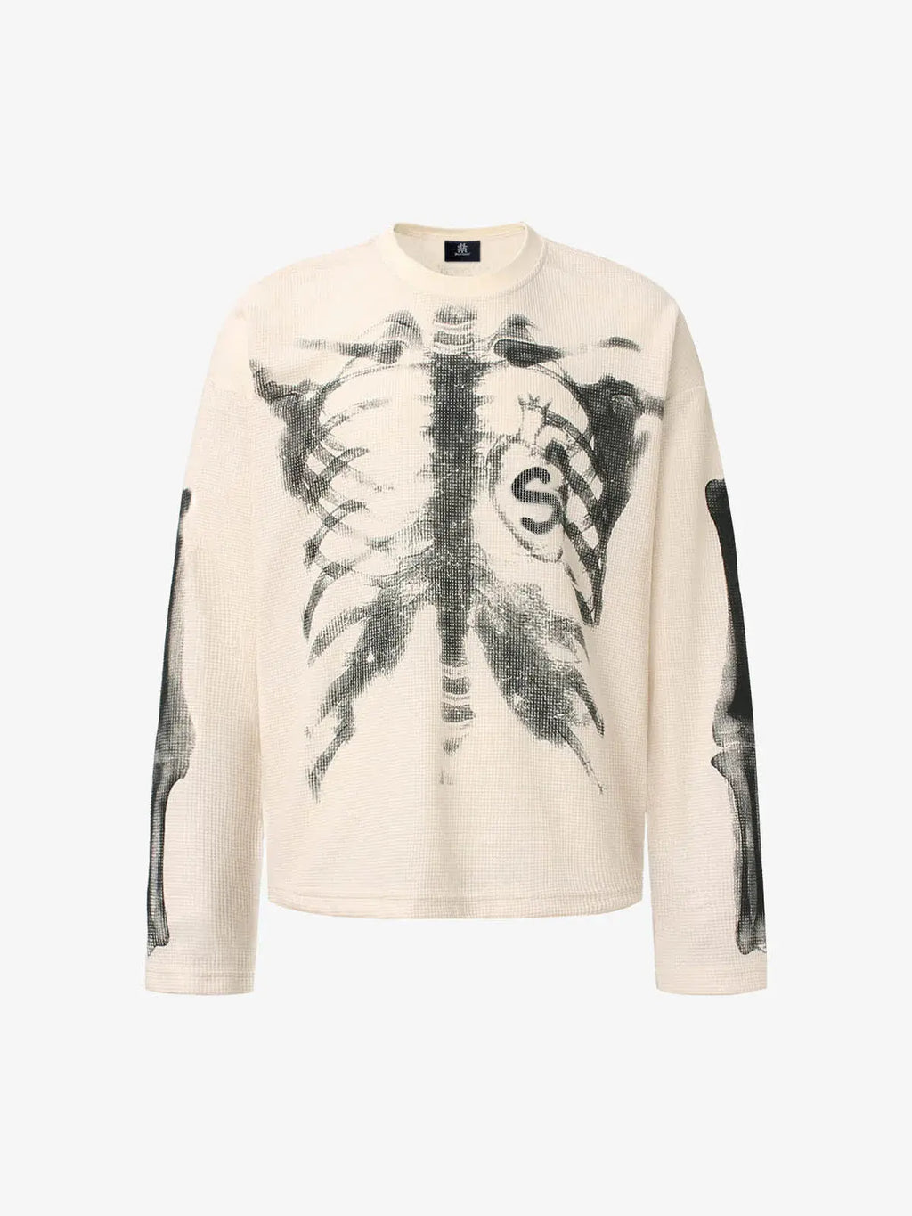 Skeleton X-Ray Graphic Sweatshirt – Rib Cage & Bone Print Long Sleeve Pullover, Gothic Halloween Alternative Streetwear