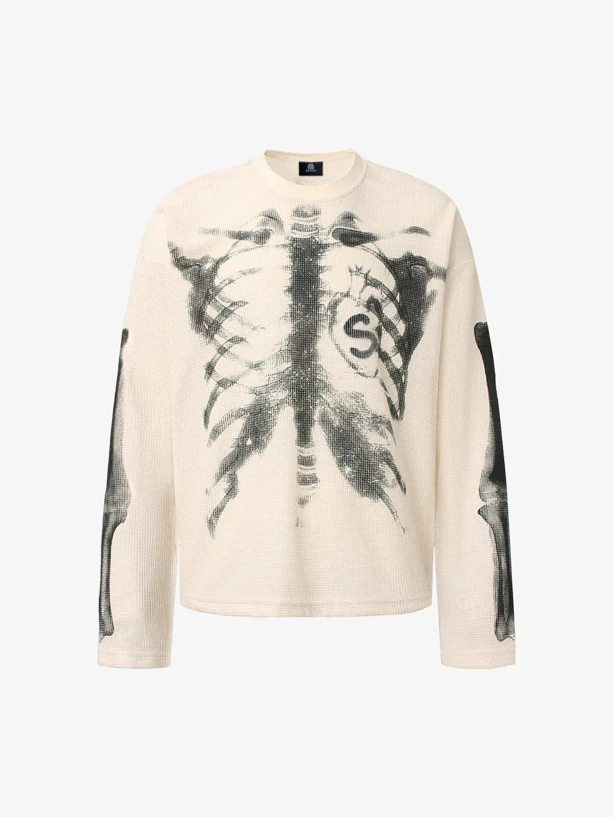 Skeleton X-Ray Graphic Sweatshirt – Rib Cage & Bone Print Long Sleeve Pullover, Gothic Halloween Alternative Streetwear