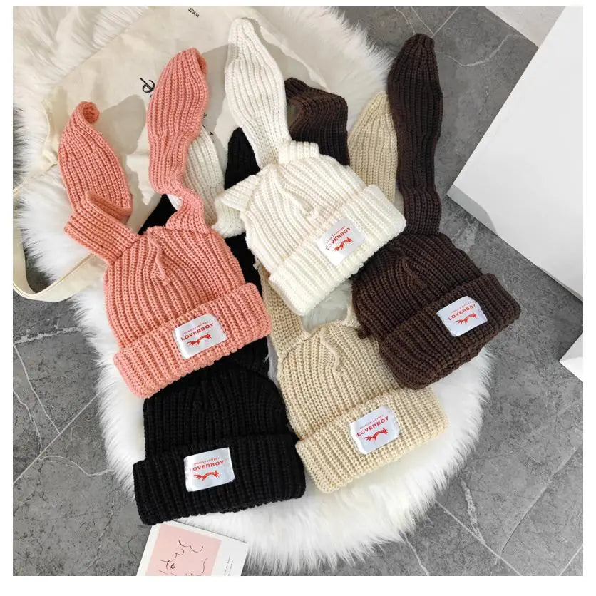 Women's Y2K Long Bunny Ear Beanie – Cute Oversized Rabbit Ear Knit Hat, Trendy Warm Winter Fashion Accessory