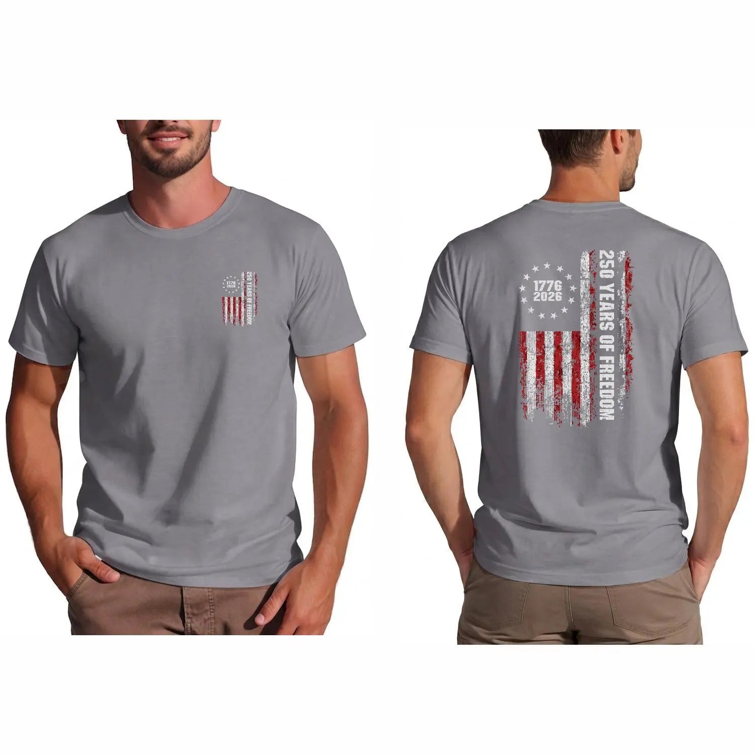 Double-Sided 250th Anniversary American Flag T-Shirt 1776-2026 Patriotic Graphic Tee for Men