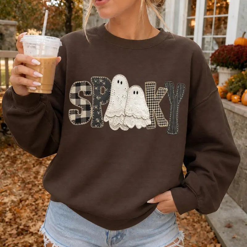 Spooky Ghost Halloween T-Shirt, Sweatshirt & Hoodie – Cute Gingham Ghost Fall Graphic Apparel