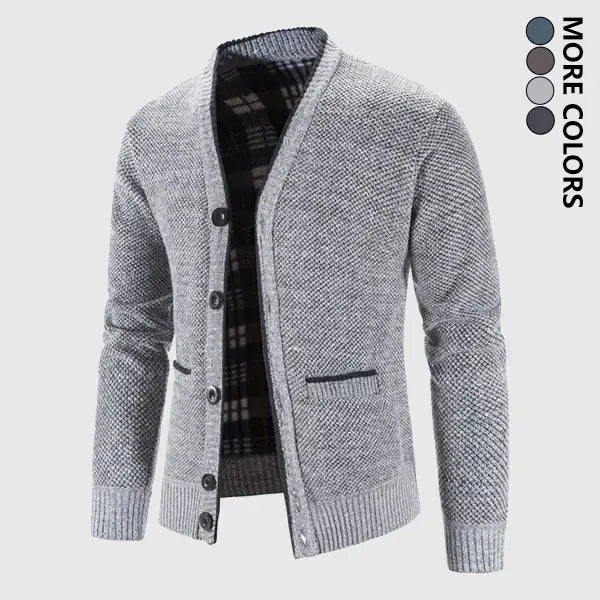 Men’s Shawl Collar Knit Cardigan – Plaid Lined Button Front Thick Warm Sweater, Classic Casual Fall & Winter Style