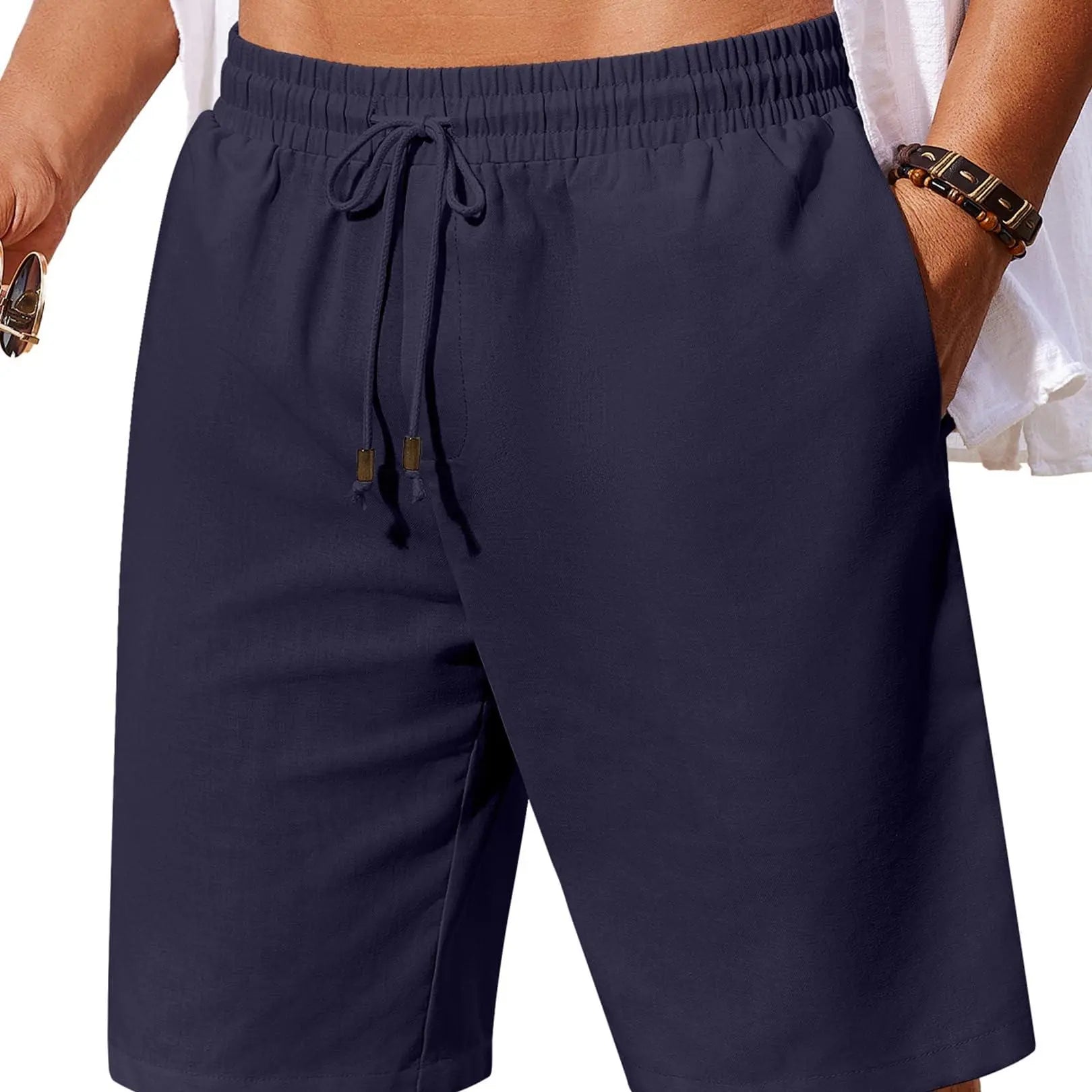 Men's Linen Blend Shorts – Relaxed Fit Drawstring Beach Shorts with Pockets for Summer Vacation & Resort Wear