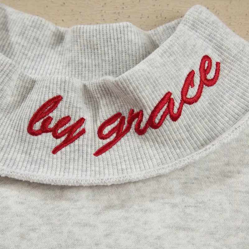 Saved By Grace Oversized Mock Neck Sweatshirt – Christian Faith Collegiate Letter Pullover for Women