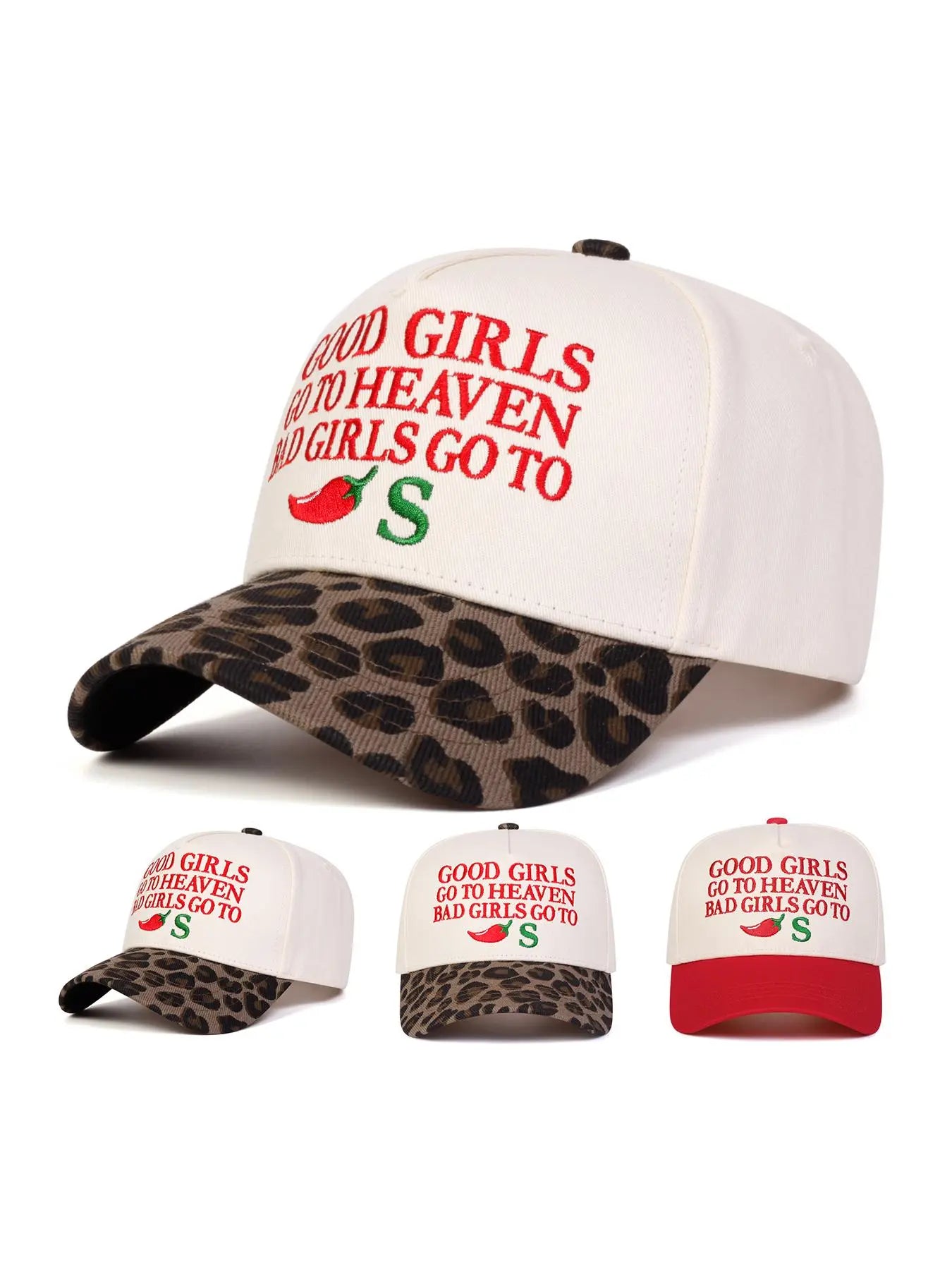 Good Girls Go to Heaven Bad Girls Go to S Embroidered Hat – Funny Sassy Leopard Print Trucker Cap for Women