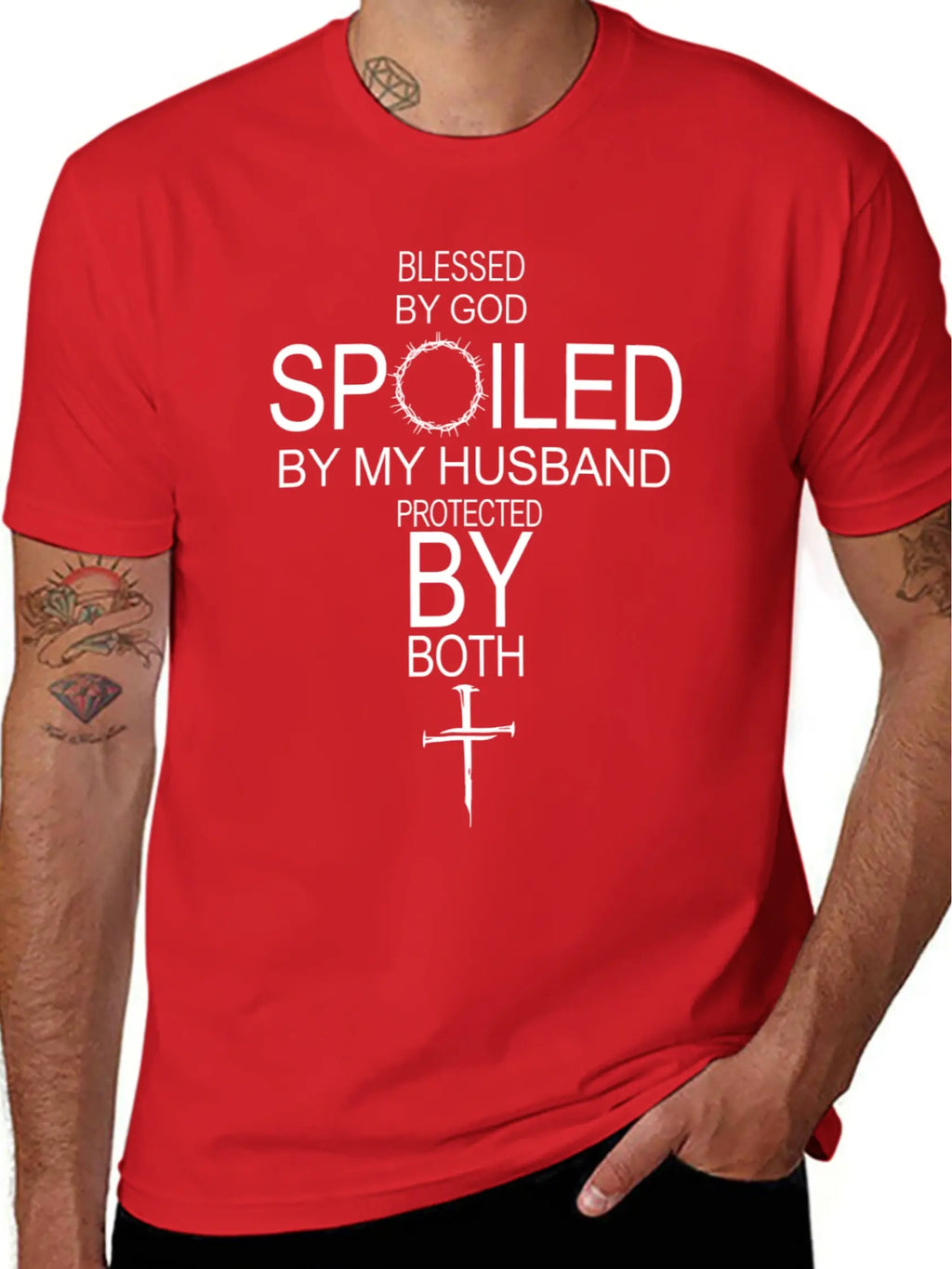 “By God Spoiled By My Husband Protected By Both” Graphic T-Shirt – Unisex Cotton Tee