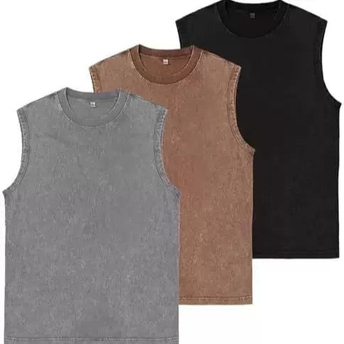 Men's Vintage Washed Oversized Tank Top – Cotton Sleeveless Muscle Shirt for Gym, Workout & Casual Streetwear