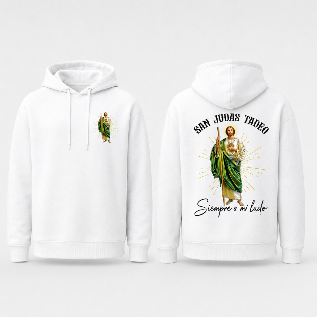 San Judas Tadeo Siempre a Mi Lado Graphic T-Shirt, Sweatshirt & Hoodie – Saint Jude Catholic Faith Print, Spanish Religious Apparel