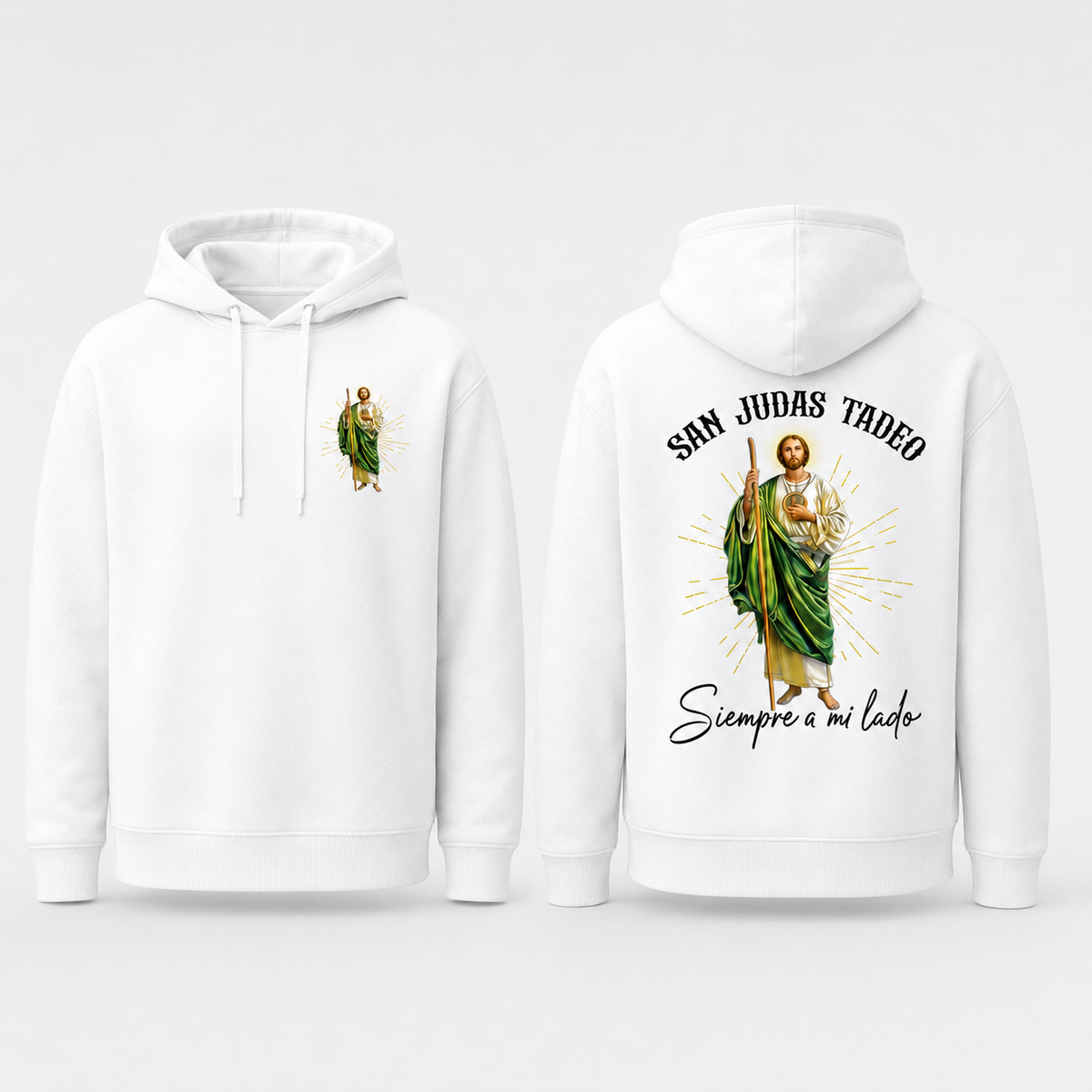 San Judas Tadeo Siempre a Mi Lado Graphic T-Shirt, Sweatshirt & Hoodie – Saint Jude Catholic Faith Print, Spanish Religious Apparel