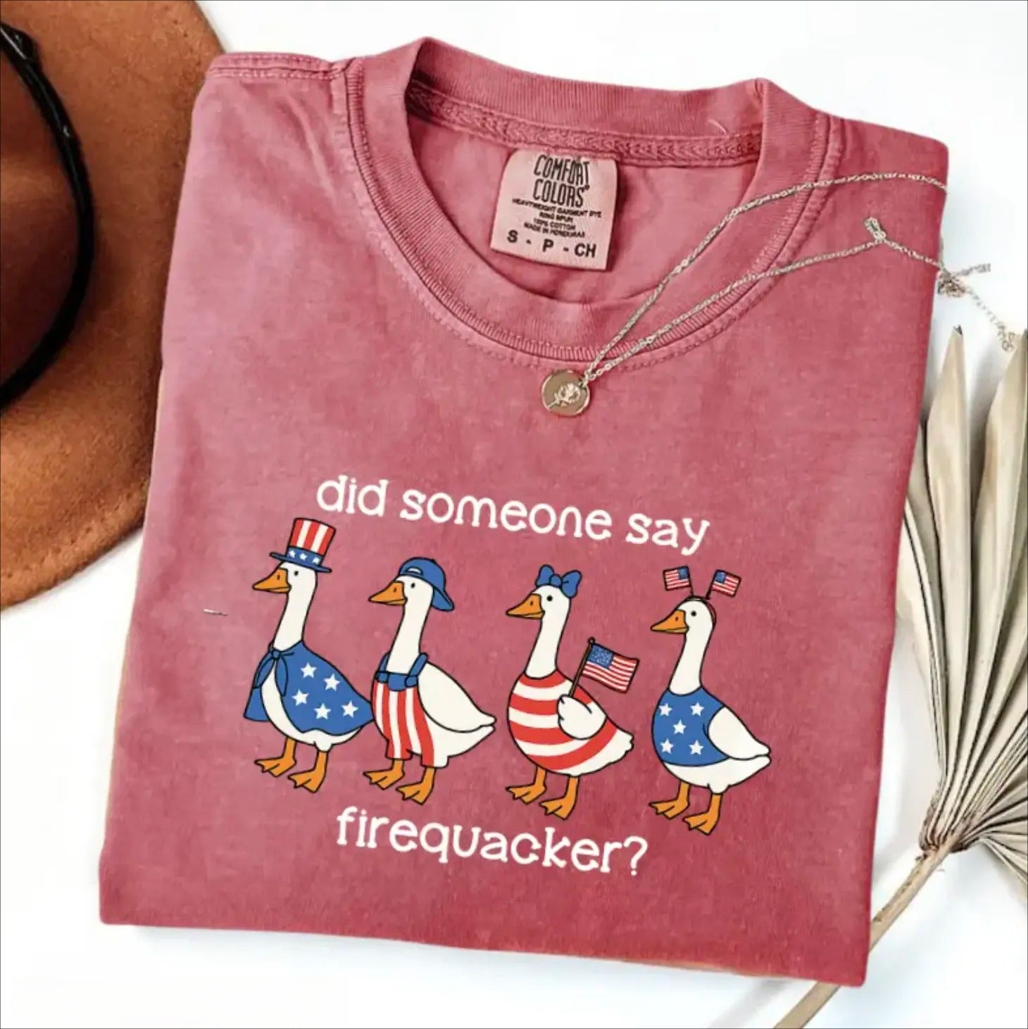 Firequacker Goose T-Shirt/Sweatshirt/Hoodie – Funny Patriotic American Flag Graphic Tee for America 250, 4th of July & Independence Day