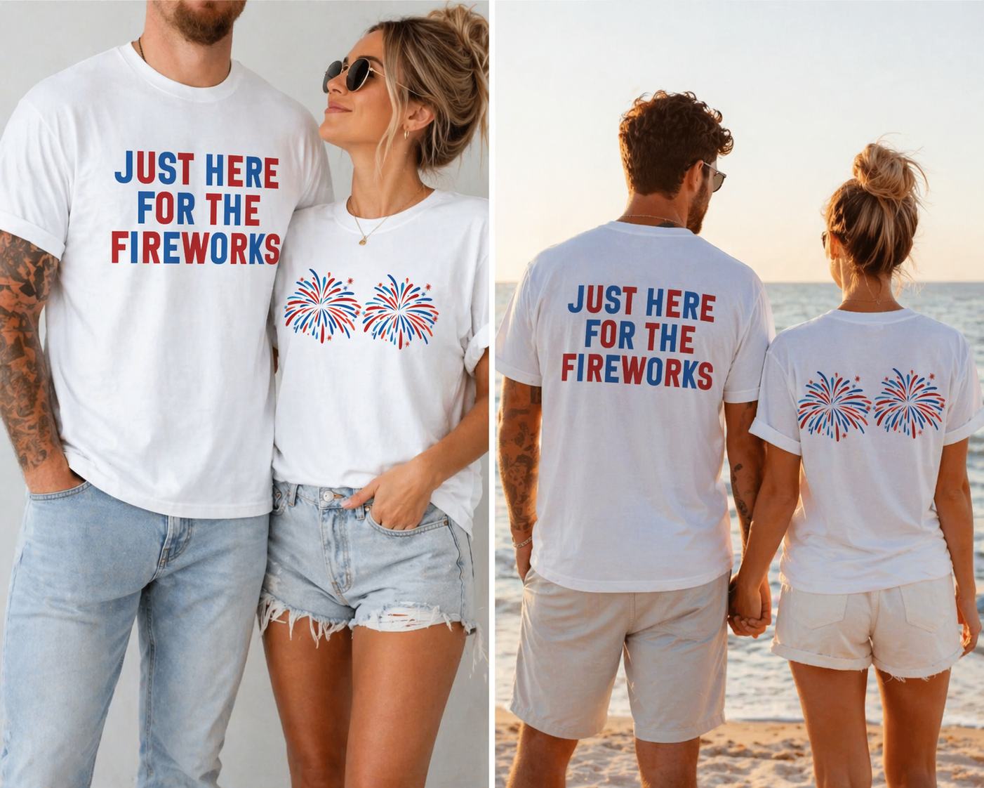 Funny Couples Fourth of July Shirts, Adult Humor 4th of July Matching Shirts for Couples, Independence Day Fireworks Tee