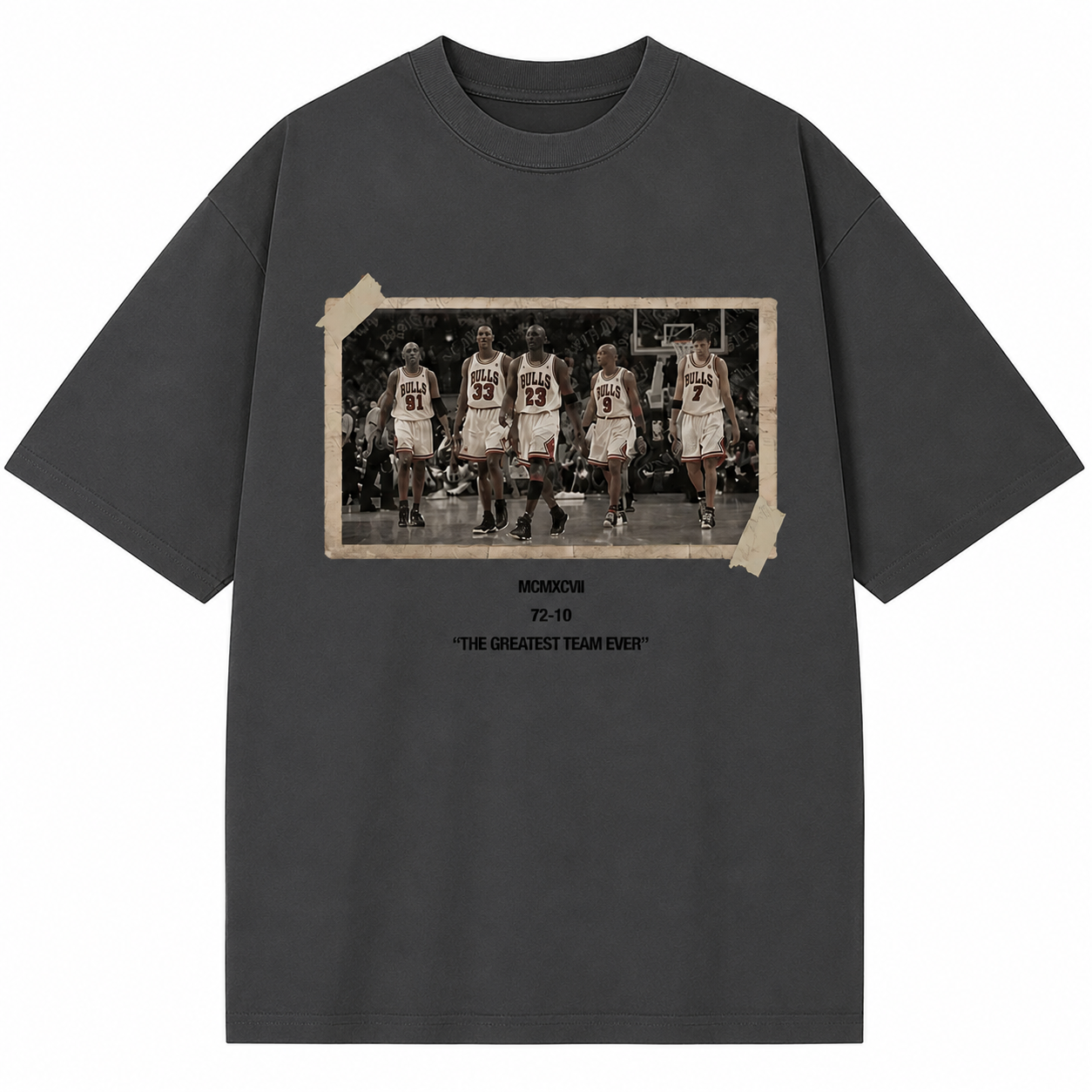 1996 Chicago Squad Vintage Photo T-Shirt The Greatest Team Ever 72-10 Crewneck Cotton Tee