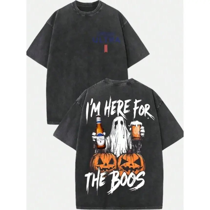 I’m Here for the Boos Graphic T-Shirt, Sweatshirt & Hoodie – Funny Beer Ghost Halloween Print, Spooky Season Drinking Humor Apparel