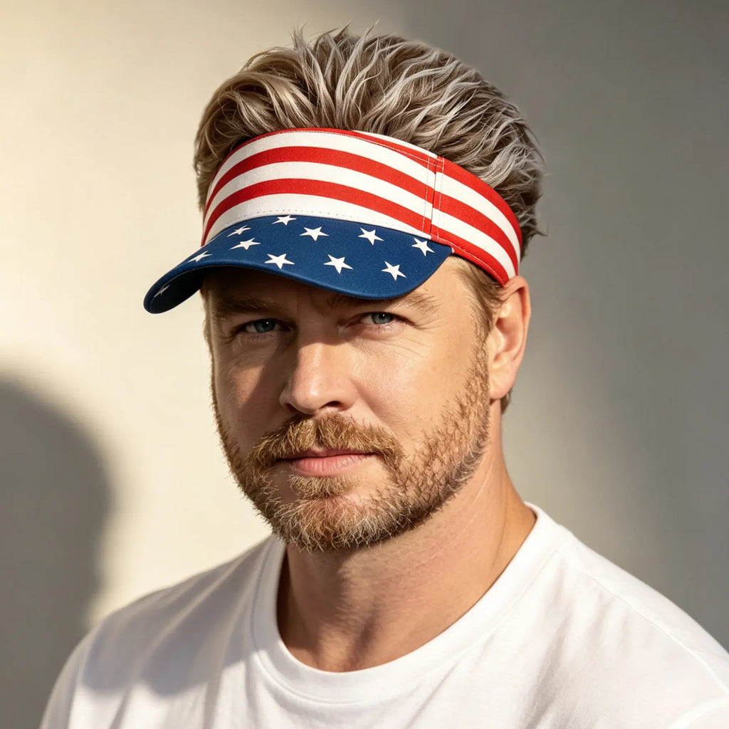 American Flag Visor Wig Hat – Patriotic Stars & Stripes Hair Visor for America 250 & 4th of July