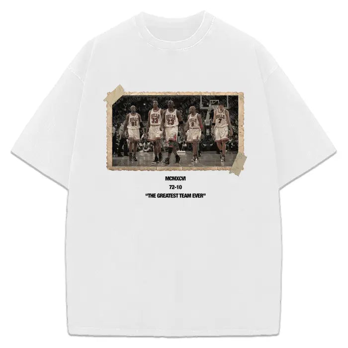 1996 Chicago Squad Vintage Photo T-Shirt The Greatest Team Ever 72-10 Crewneck Cotton Tee