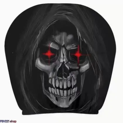 2-Pack Halloween Grim Reaper Car Headrest Covers – Red-Eyed Skull Print Auto Interior Decoration, Spooky Hooded Seat Accessories for Cars