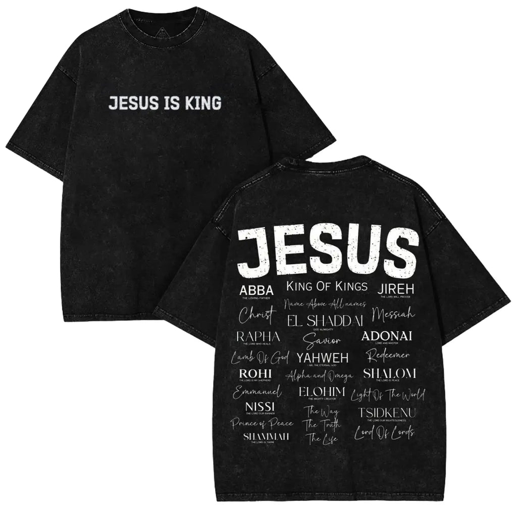 Jesus Is King Graphic T-Shirt/Sweatshirt/Hoodie – Vintage Acid Washed Oversized Christian Faith Streetwear Apparel