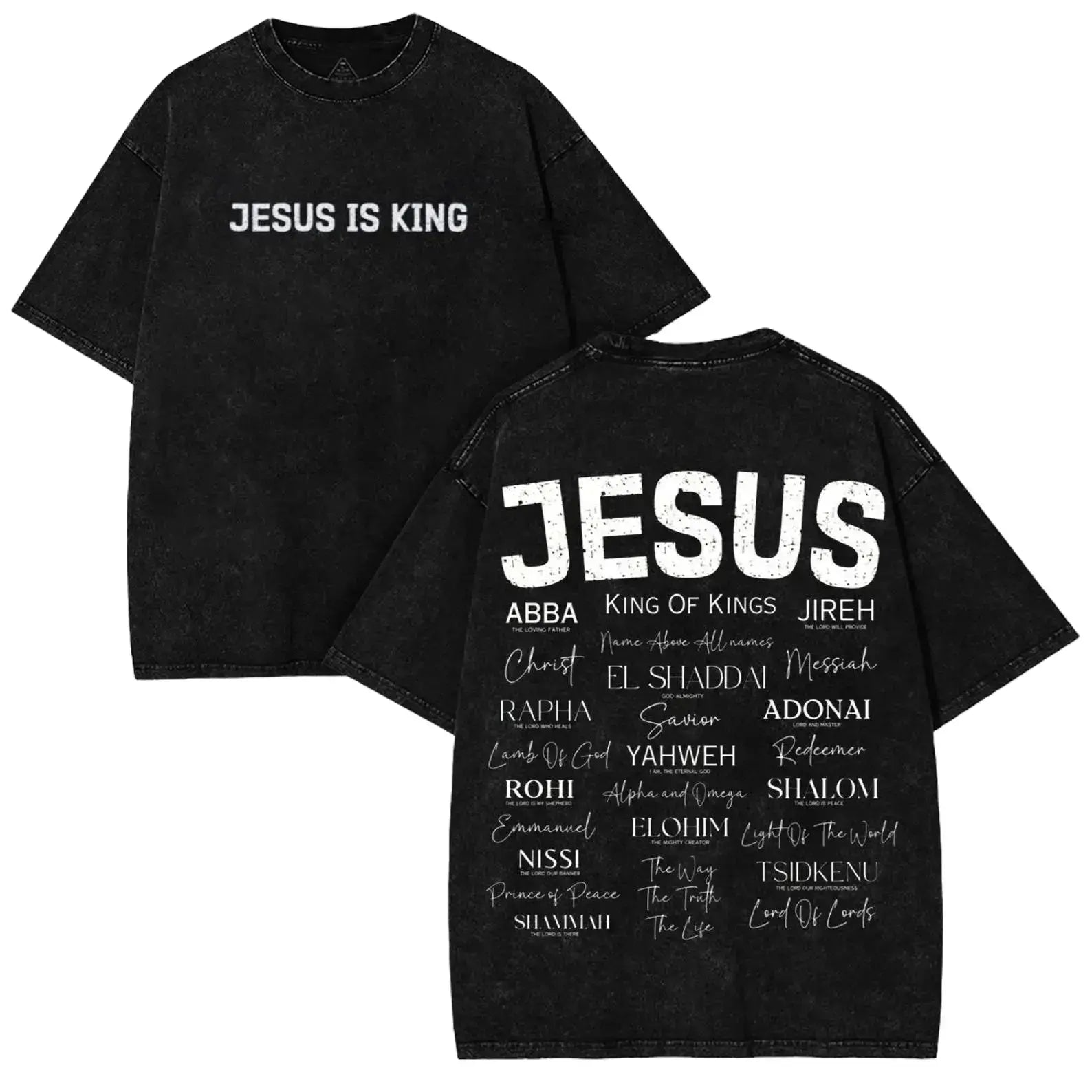 Jesus Is King Graphic T-Shirt/Sweatshirt/Hoodie – Vintage Acid Washed Oversized Christian Faith Streetwear Apparel